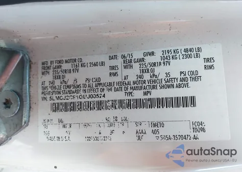 2016 Lincoln Mkc Select из США, поврежденный, VIN 5LMCJ2C91GUJ00524